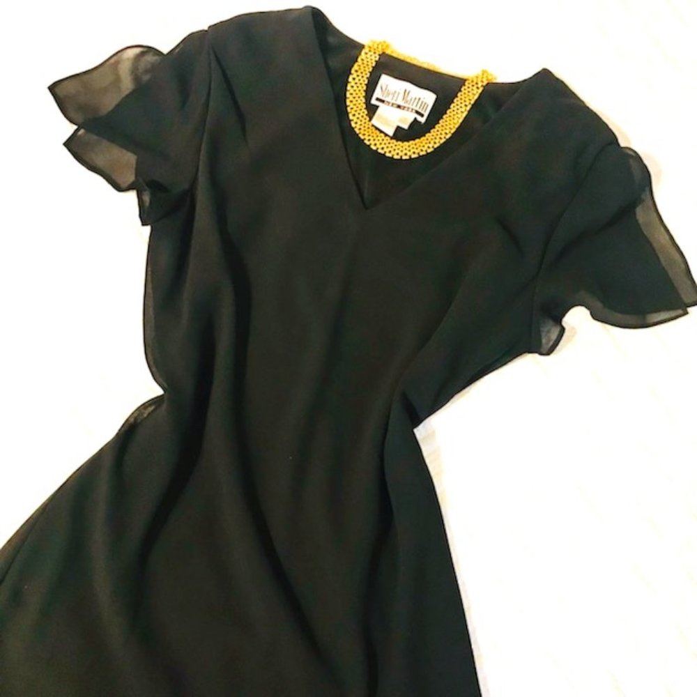 Vintage Sheri Martin Flutter-Sleeve Dress